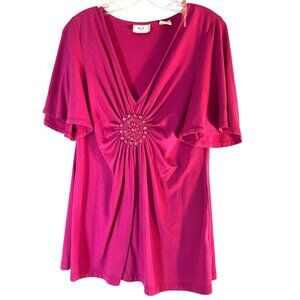 eco New York Womens Blouse Pink Short Sleeve Size L